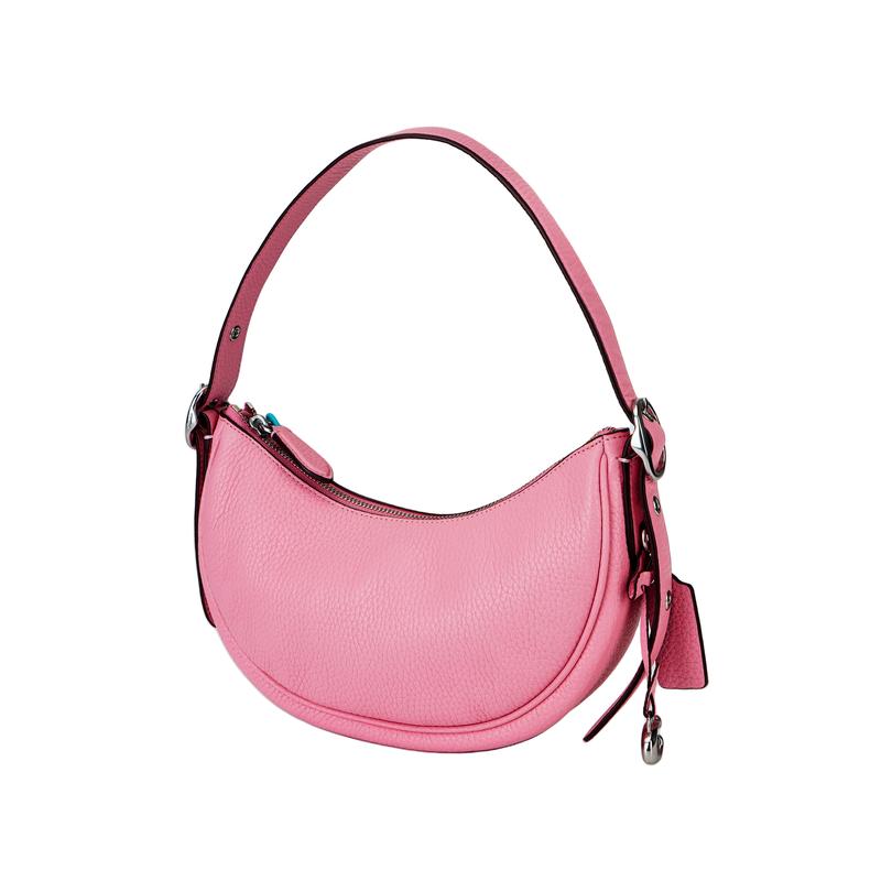 COACH Luna 27 zipper closure soft pebbled leather hand-held crossbody shoulder bag women's floral pink