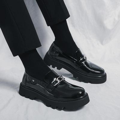 Herr Svart Lackläder Slip-On Klänningsloafers: Europeisk & Amerikansk Stil, Rund Tå, Höjdökande, Business Casual, Plusstorlek Finns