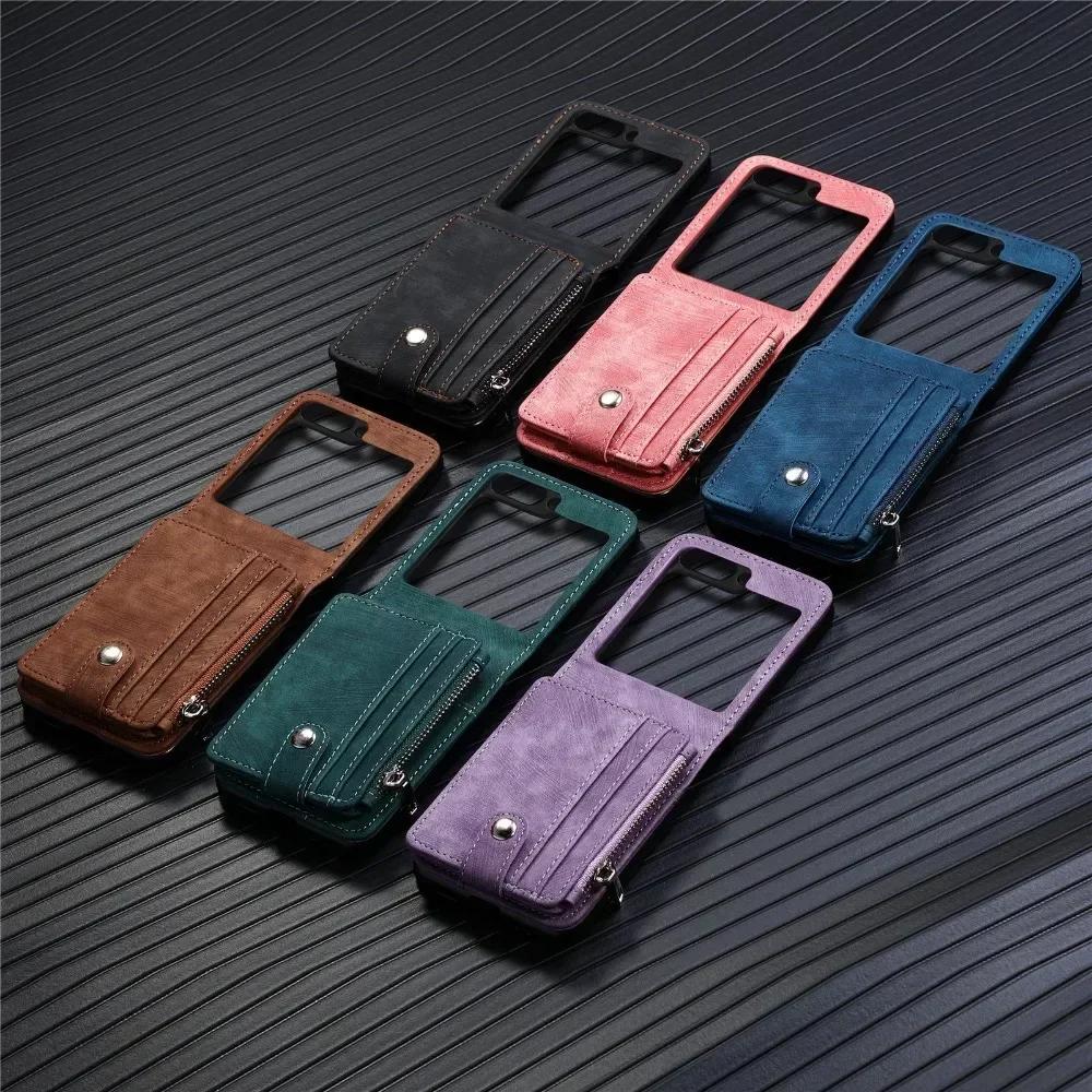 Faux Leather Galaxy Z Flip 6 Wallet Phone Case with Removable Card Holder for Samsung Z Flip 5 4 3 Flip5 Flip4 Flip3 5G Cover