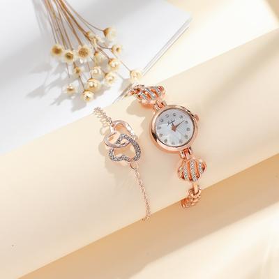 Fashionable Women's Round Small Dial Steel Strap Quartz Watch; Heart To Heart Style Bracelet Necklace Earrings; High-end and Atm