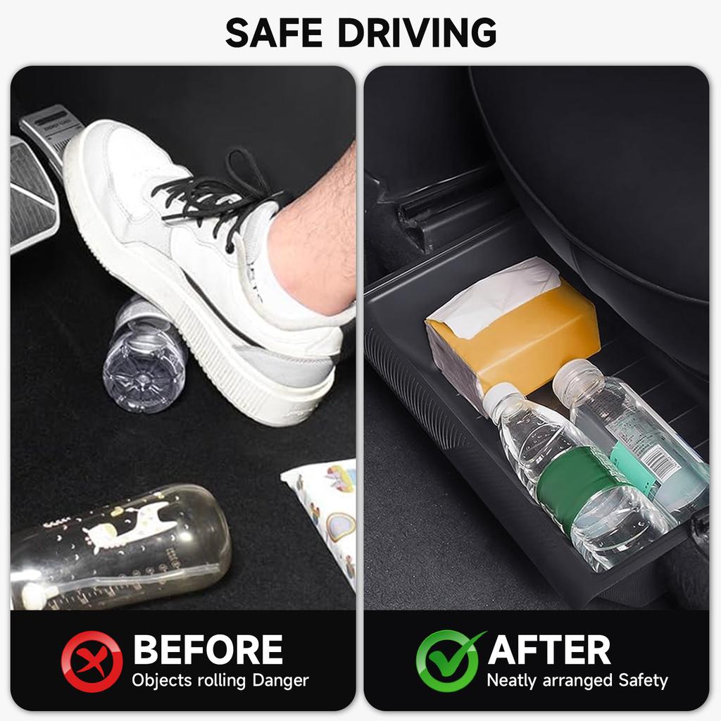 Under Seat Storage Box TPE Hidden Tray Push Pull Space Box with Lid For Tesla Model Y 2020 2021 2022 2023 2024 Juniper 2025-2026