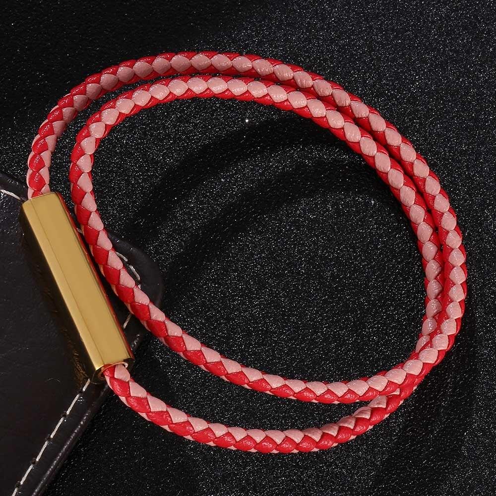Fashion Red Pink Braided Leather Bracelet For Women Jewelry Multilayer Leather Fashion Clasps Bracelet