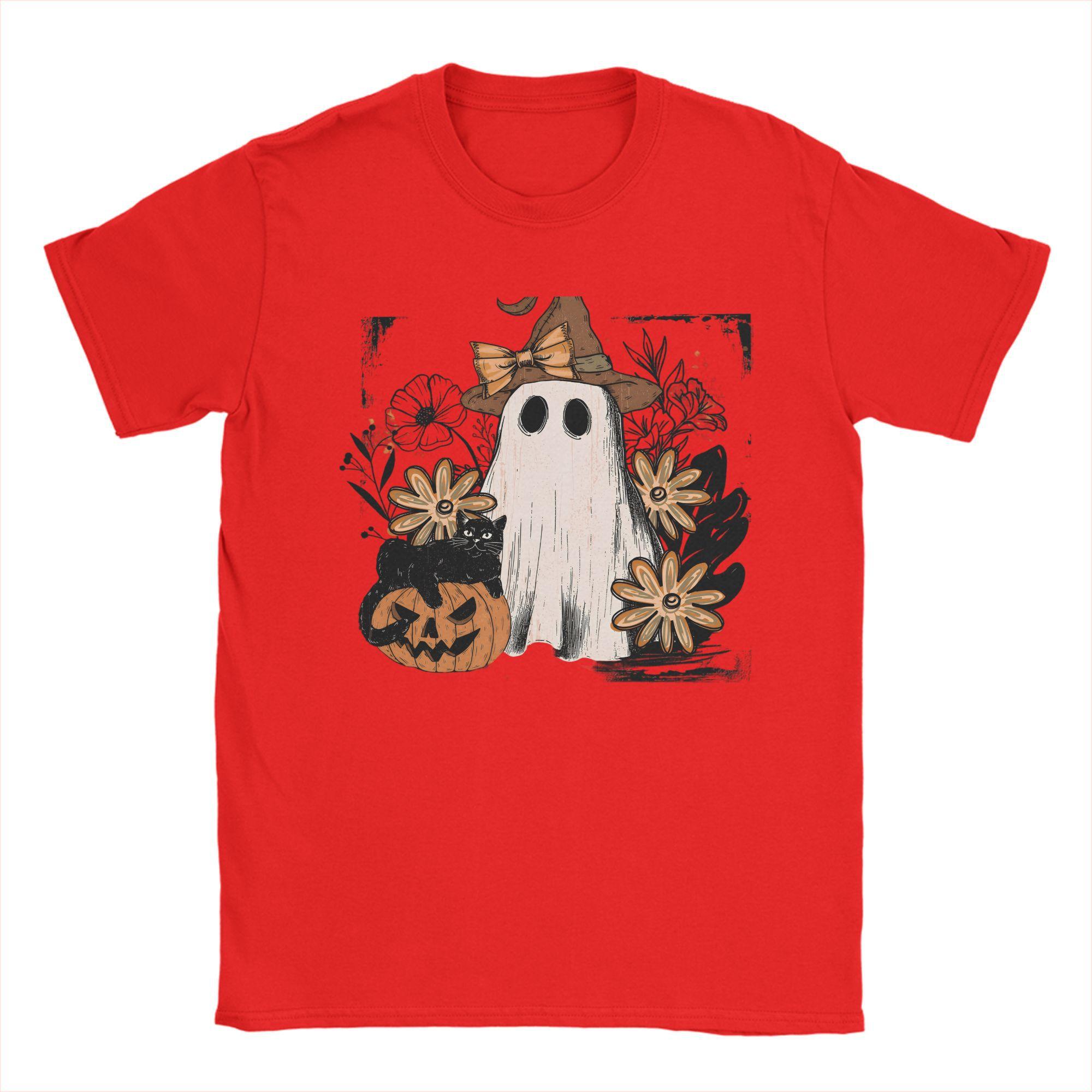 

Halloween Ghost T-Shirt for Men Cool 100% Cotton Tees Crewneck Short Sleeve T Shirts Summer Tops S