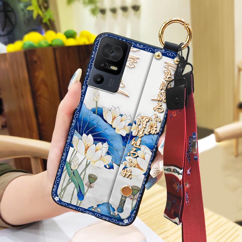 Durable Phone Holder Phone Case For TCL 40SE/T610K Silicone Dirt-resistant Wristband Chinese style Anti-knock Ring