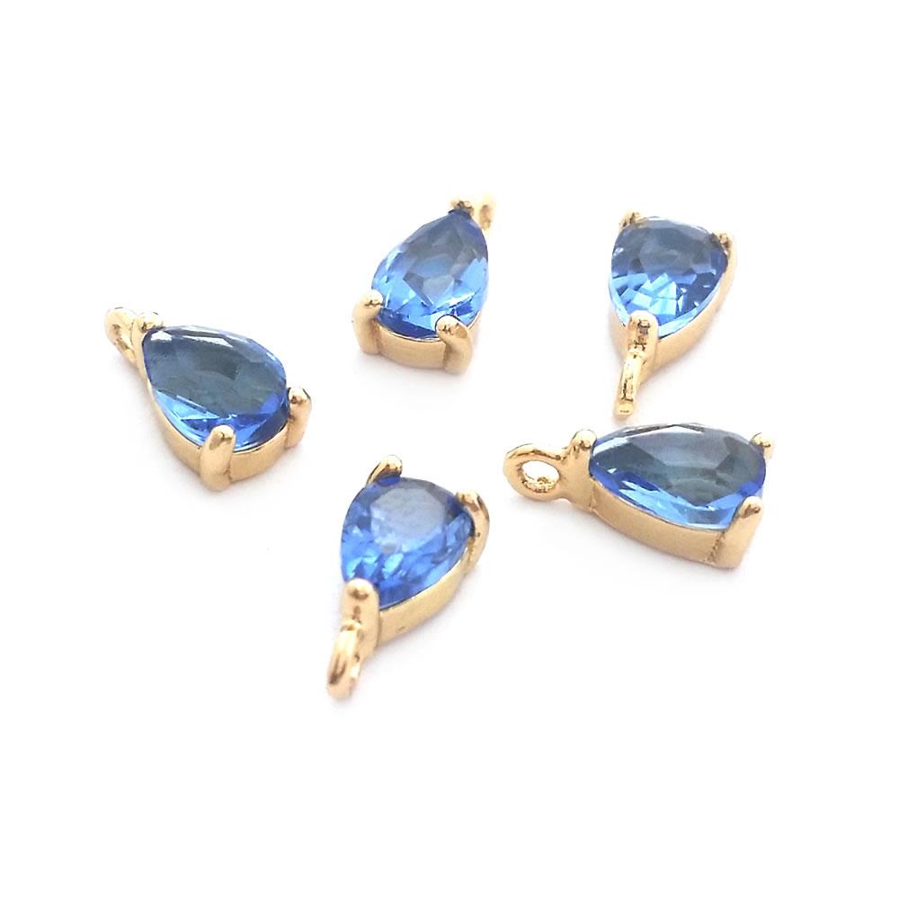 10PCS 4x6MM High Quality Champagne Gold Color Brass and Glass Drop Shape Charms Pendants Jewelry Earrings Findings Accessories