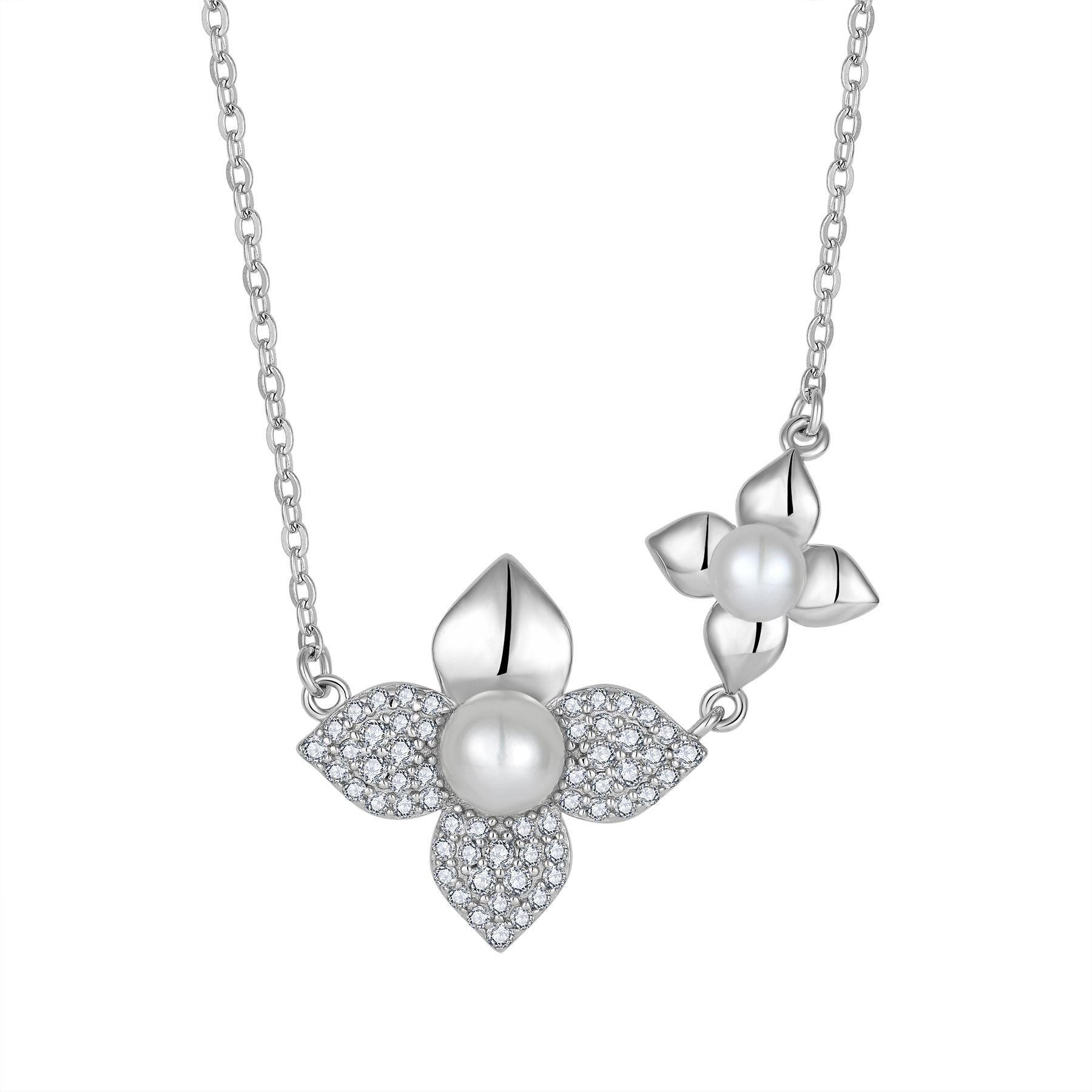 S925 Sterling Silver Freshwater Pearl Flower Necklace - Elegant Collarbone Chain for Women 925 Silver