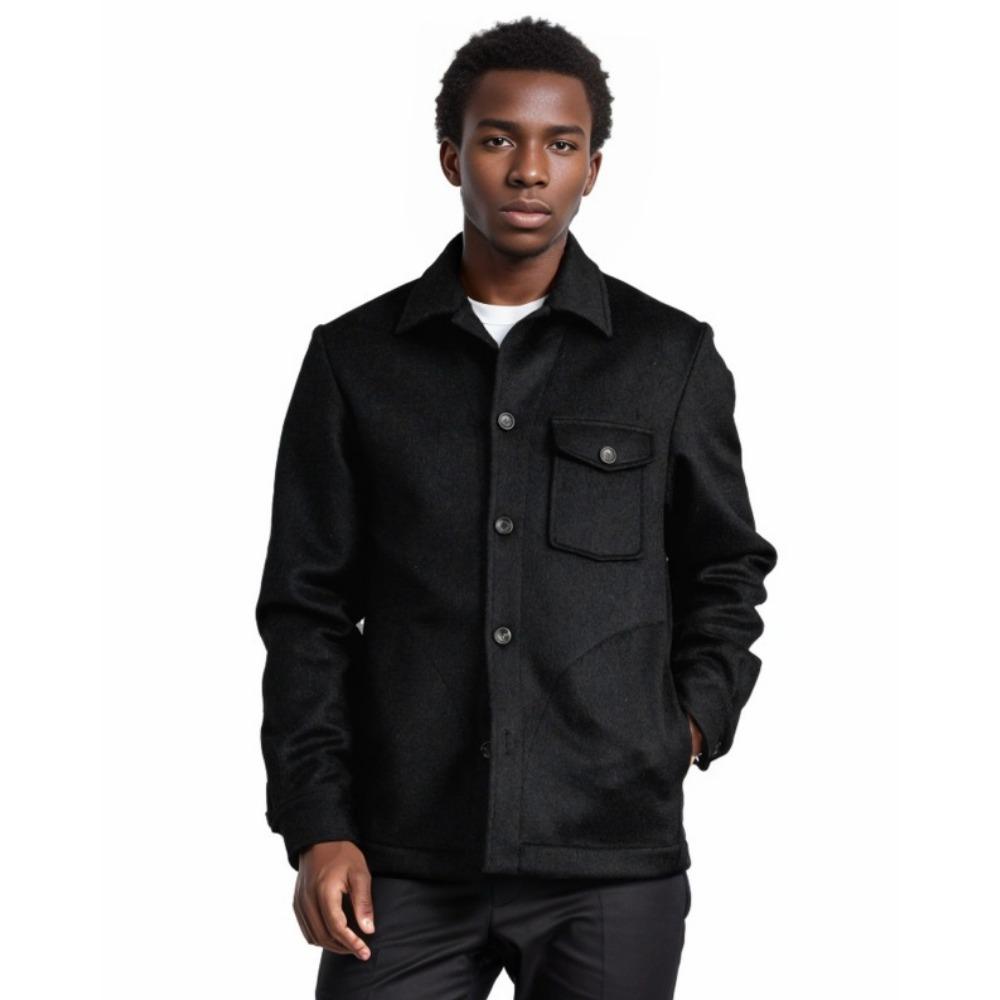 2024 Autumn and Winter New Men's Multi-pocket Woolen Coat Single-breasted Solid Color Woolen Coat Trench Coat