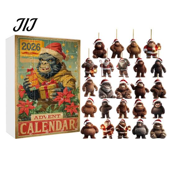 Christmas Party Favors Advent Calendar, Ape Series 24 Day Countdown Box with Xmas Gift Acrylic Pendants, Festive Tree Hanging Ornaments for