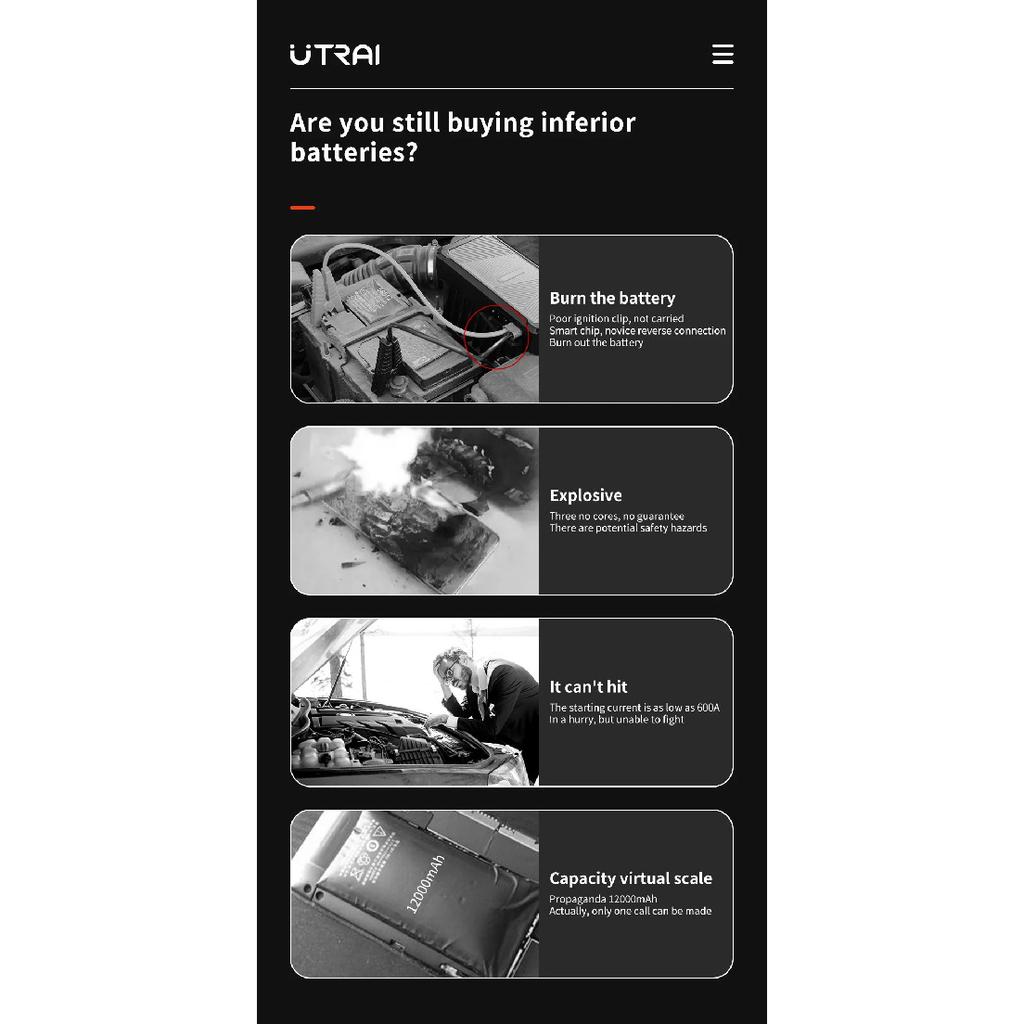 UTRAI Power Bank 2000A Jump Starter Portable Charger Car Booster 12V Auto Starting Device Emergency Car Battery Starter