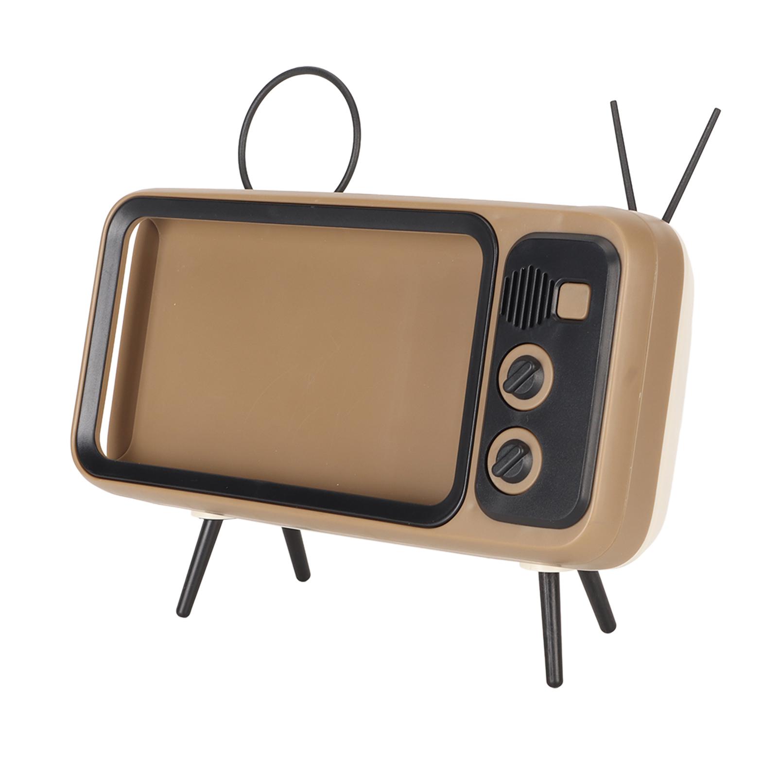 

TV Style Phone Holder Retro Scratch Resistant Decorative Desktop Mobile Phone Stand for Home Dorm Coffee Color