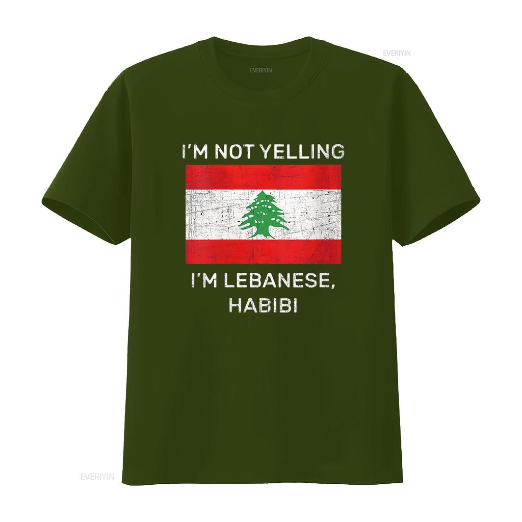 Mens I M Not Yelling Lebanese Habibi Lebanon Flag Round Neck T Shirt Black 2X Large Vintage Washed Versatile Comfortable