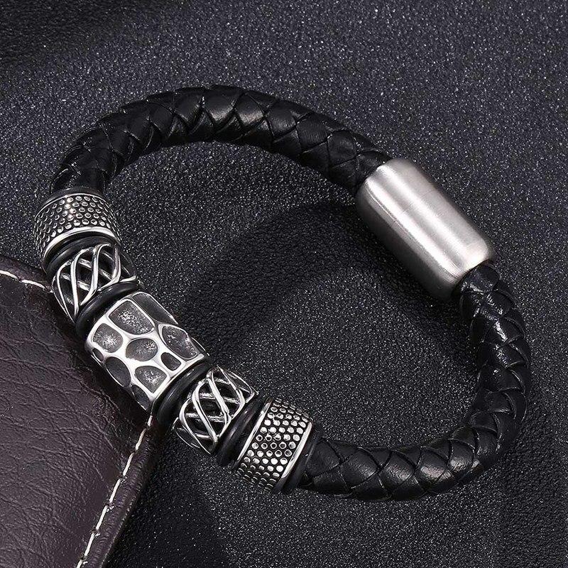 

Модный кожаный браслет мужские подвески стальные аксессуары браслеты мужские ювелирные изделия подарок 205mm чёрный
