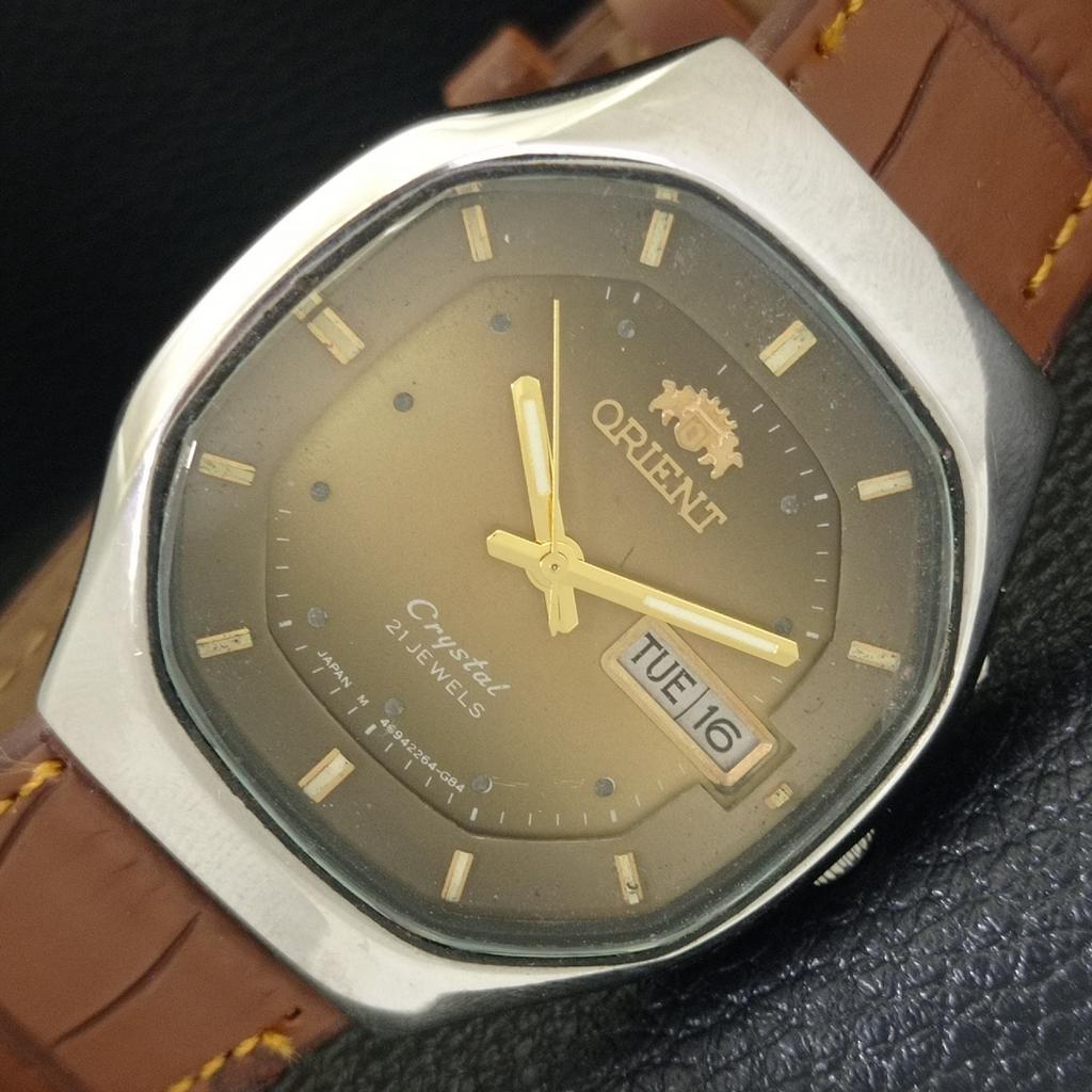 AUTOMATIC VINTAGE ORIENT CRYSTAL JAPAN 46941 MENS ORIGINAL DIAL WATCH A703332-1 R213b-a703332