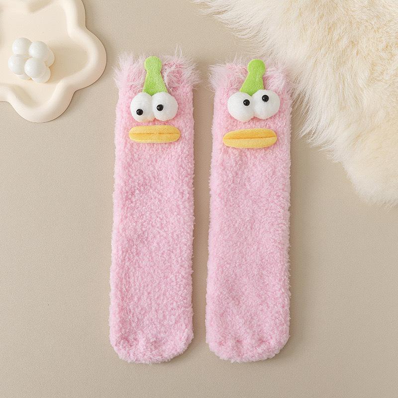 

Plush Socks for Women in Autumn and Winter, Thickened and Fleece Mid-calf Socks, Warm Coral Fleece Socks, Cute Home Sleeping Floor Socks 1 pair розовый