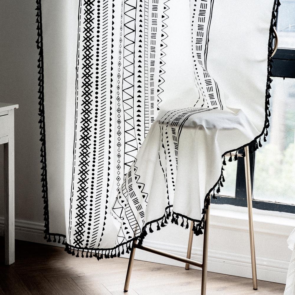 Curtains Non-Punching Floating Curtain Cabinet Room Printing Black Card Fringe Coffee Curtain