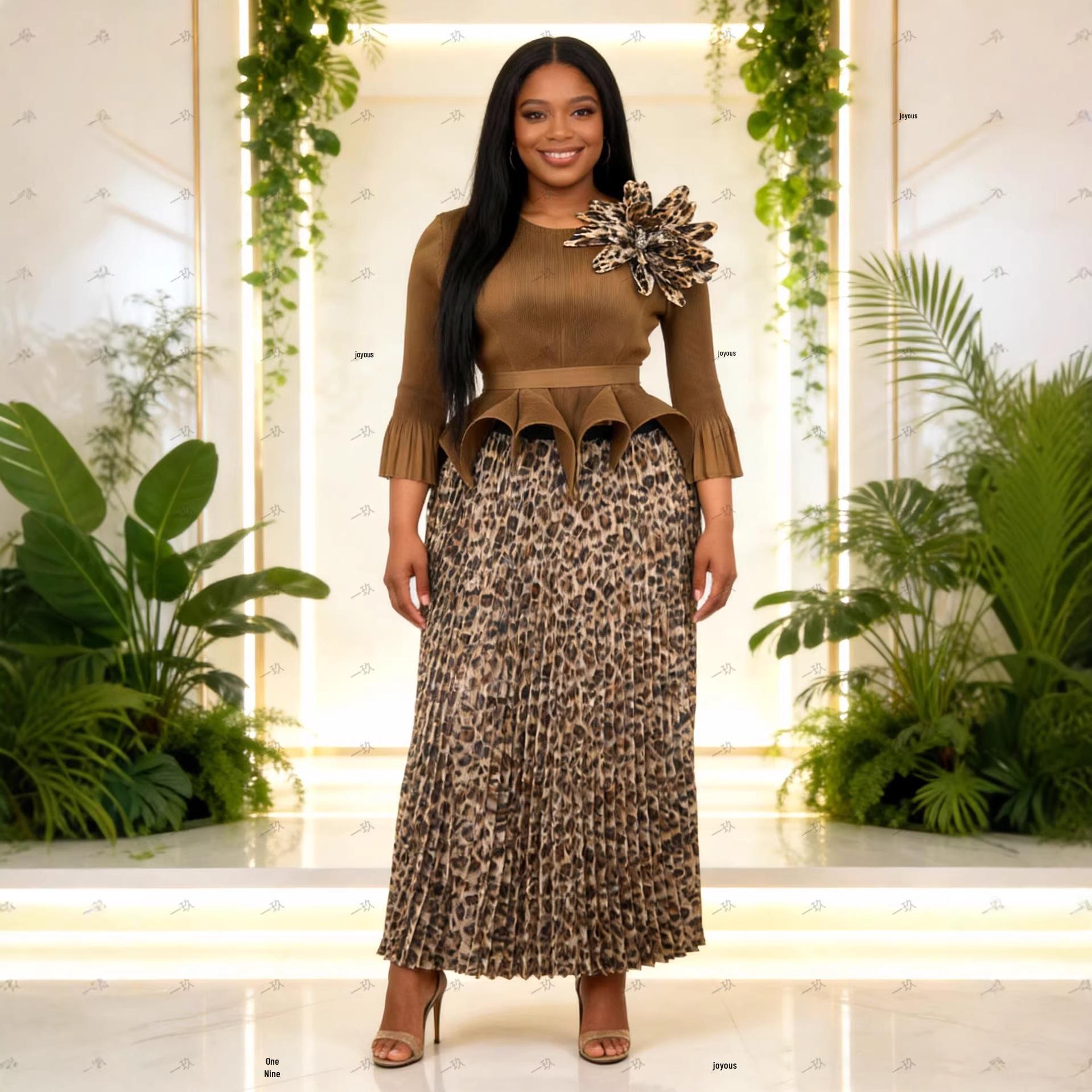 

Miyake Большой размер 3D Цветочный плиссированный комплект с юбкой для женщин - Неправильная длинная юбка One Size 80-200 верблюд