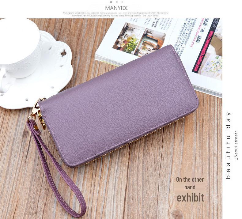 Women's Double Zipper Soft Leather Long Wallet & Phone Clutch
