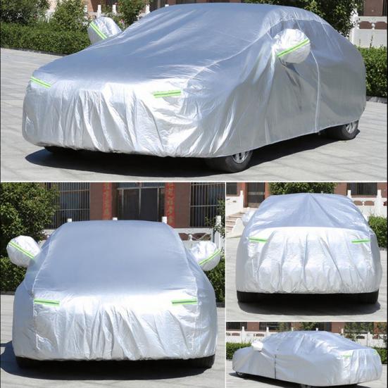 All Season Car Cover with Reflective Stripes Waterproof UV Reflective Snowproof Windproof Outdoor Vehicle Cover for Sun Rain Snow And Dust Universal