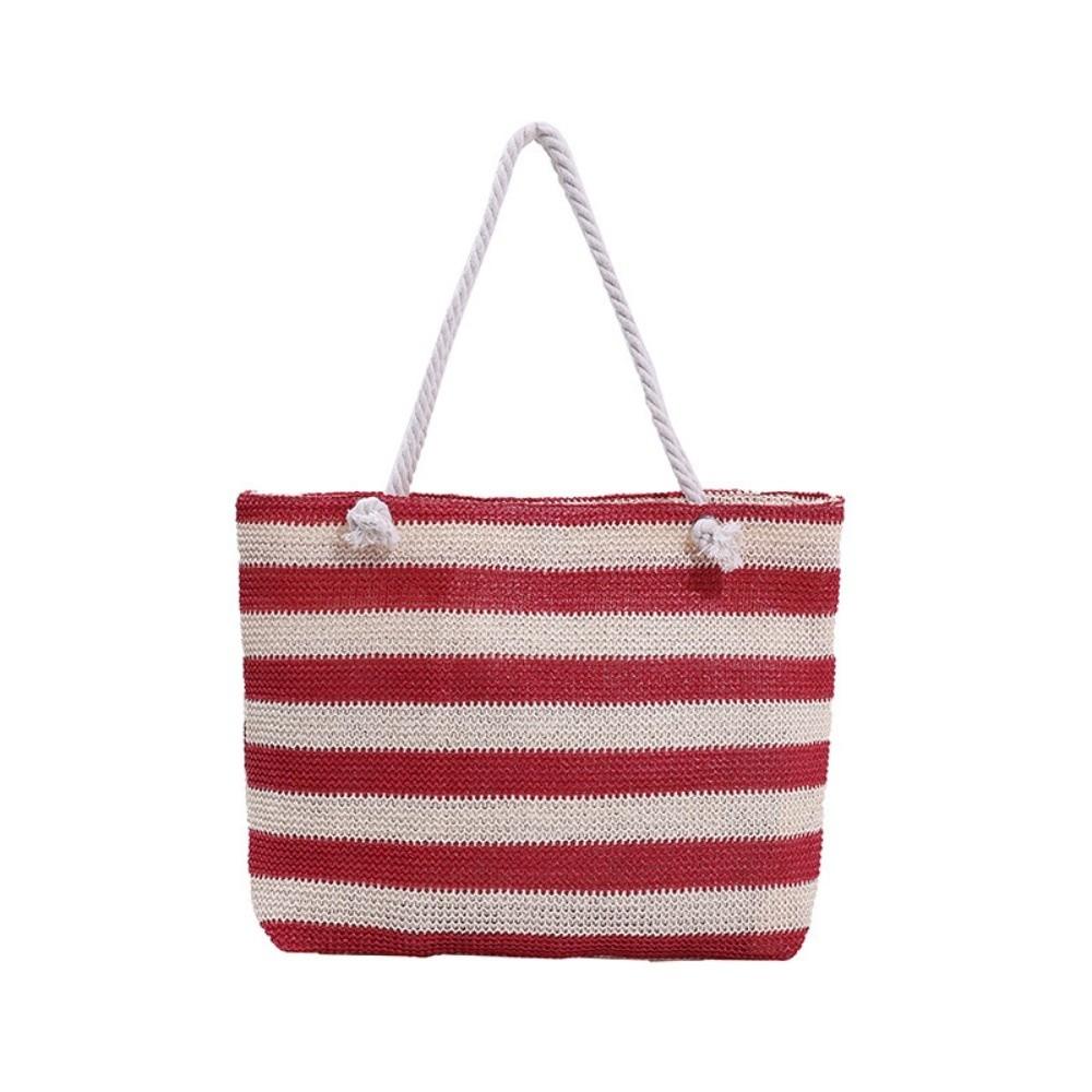 

Striped Beach Tote Bag Large Capacity Straw Travel Handbag Foldable Zipper Shoulder Bag For Travel Work Beach Gym Store розы красного