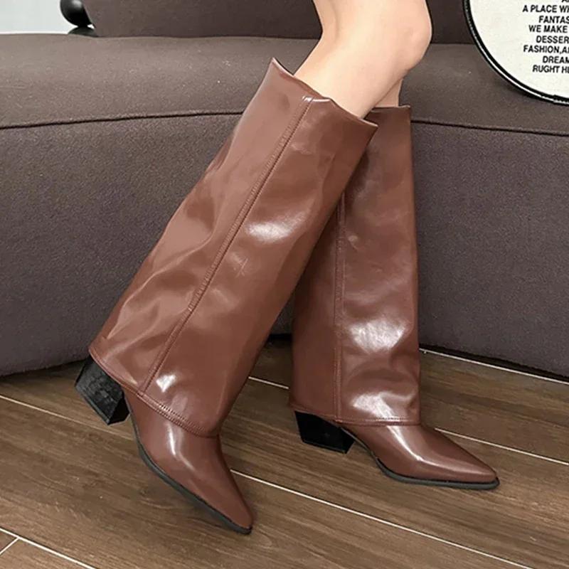 Fashion Women Chunky High Boots Pointed Toe Shoes Sexy Lady Dress Gladiator Autumn New 2024 Trend Retro Fad Woman Boots Goth Botas Mujer