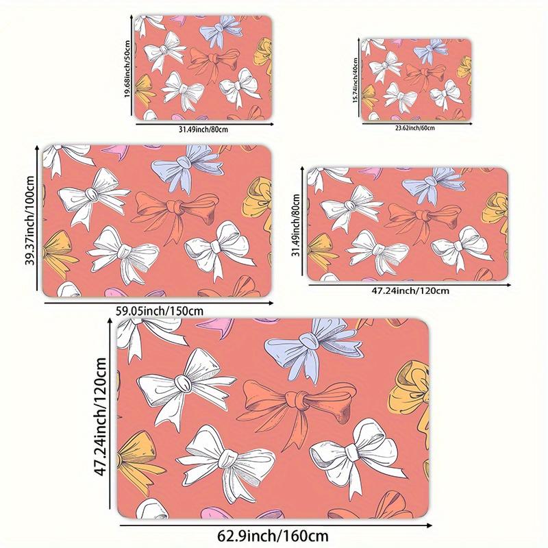 Chic Cartoon Bowknot Area Rug - Versatile for Gaming Room, Bathroom, Kitchen, Living Room & Bedroom - Machine Washable Polyester