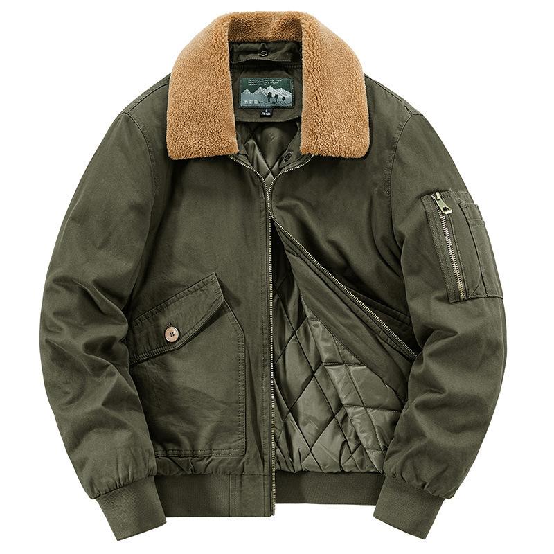 Veste Rembourrée Homme Automne et Hiver Empilée Épaissie Veste Rembourrée Col Fourrure Veste Décontractée Pilote Veste Rembourrée