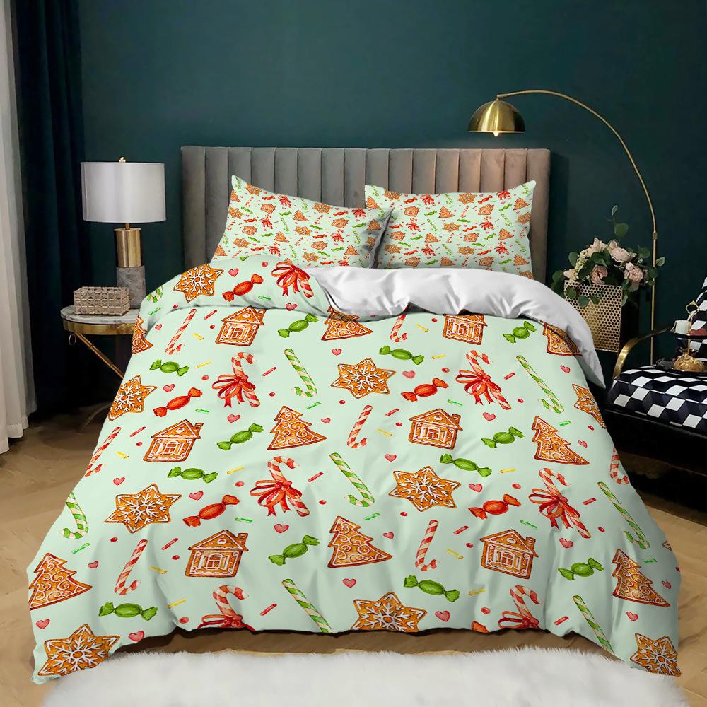 Christmas Series Quilt Cover Pillowcase Digital Printing Three-Piece Set, Bedding