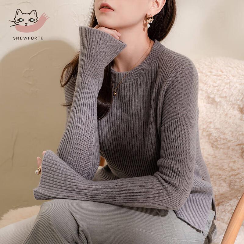 Sinuofude Women's Wool Blend Round Neck Sweater S+085
