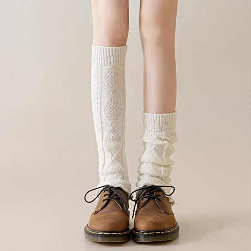 Herbst Winter Damen Beinwärmer Einfarbig Lolita Gestrickte Lange Fußabdeckung Vielseitige Häkeln Haufen Socken Stiefelstulpen