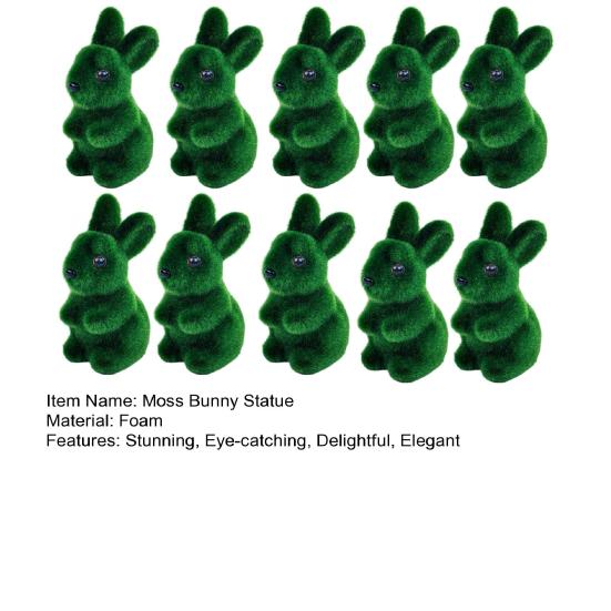 Artificial Moss Bunny Statue Realistic Furry Moss Flocked Rabbit Ornament Standing Foam Rabbit Figurine for Spring Easter Party Patio Desktop Decor
