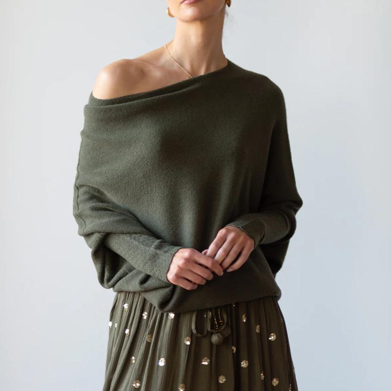 2023 Autumn/Winter Solid Color Round Neck Long Sleeve Comfortable Knitted Ruched Pullover