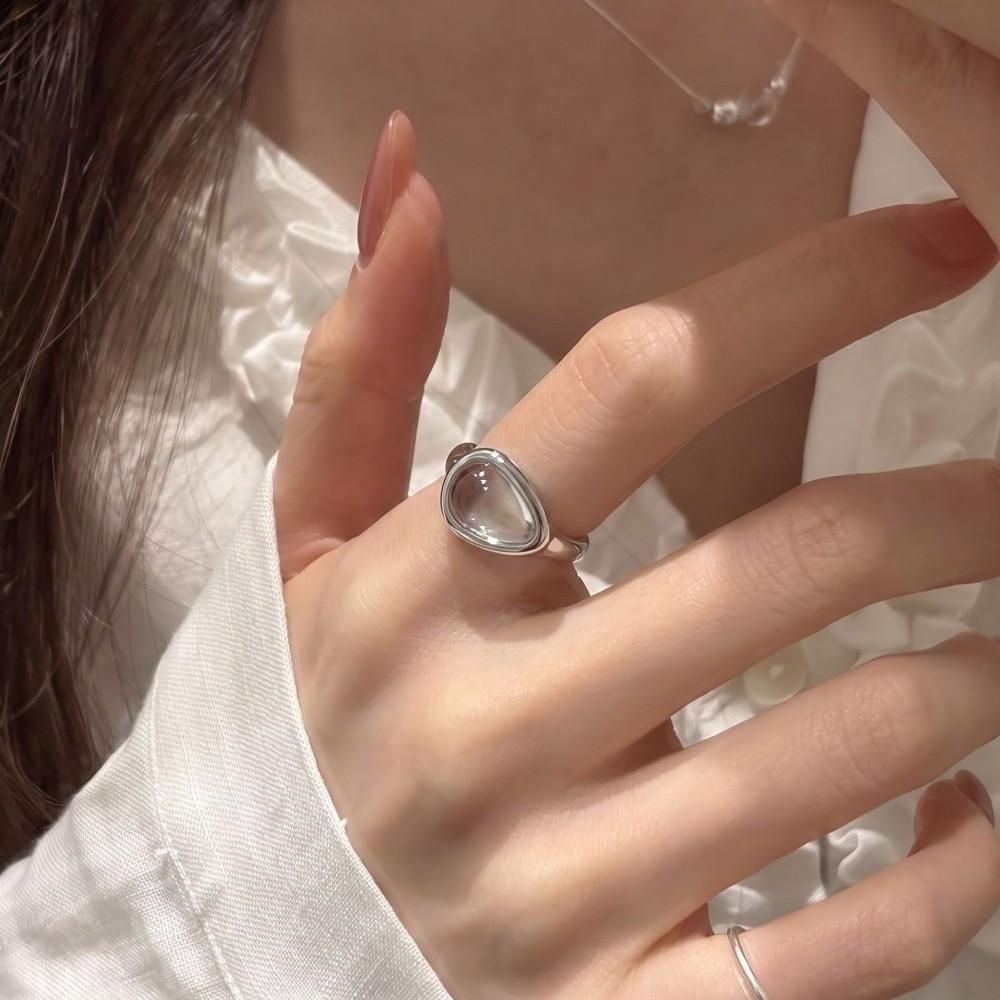 Silver Color Water Drop Ring Adjustable Minimalist Ring Elegant Transparent Crystal Rings Jewelry