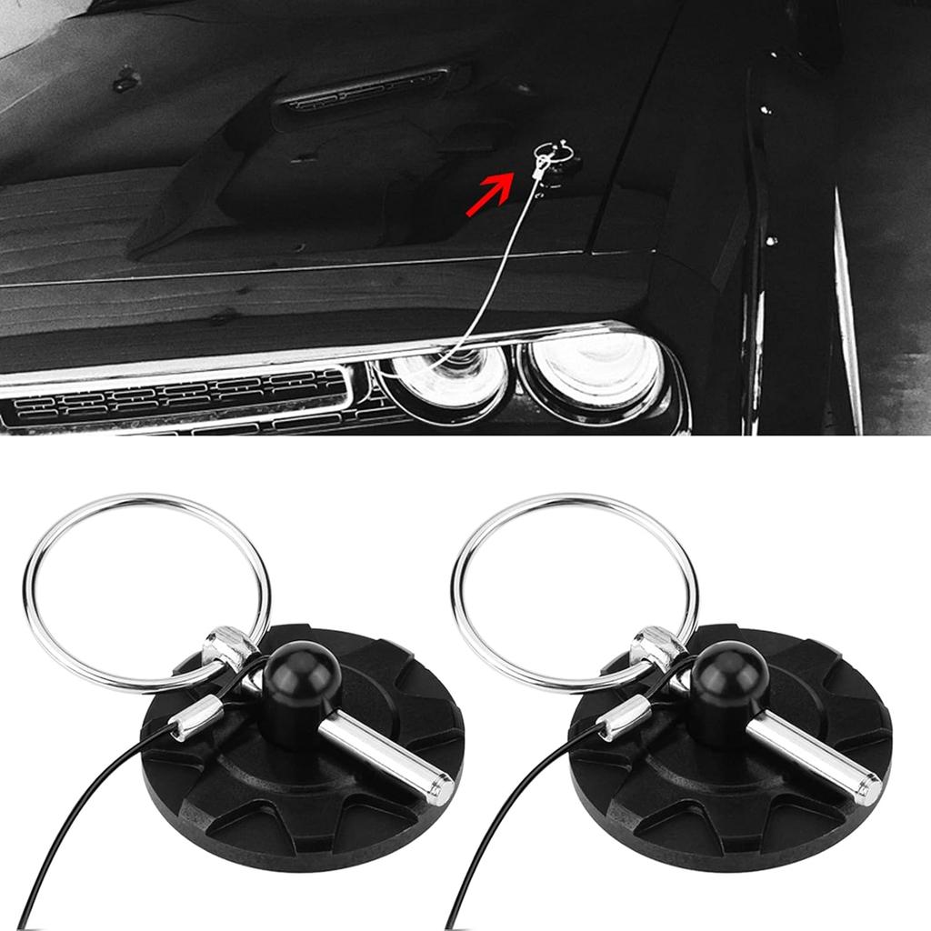 2pcs Universal Hood Pin Kit, CNC Billet Aluminum Racing Bonnet Hood Pin Lock Appearance Kit 2.5 2 Color Options (Black)
