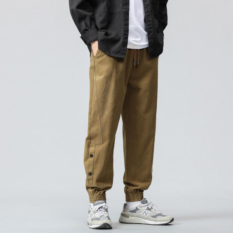 Design breasted overalls men's spring and autumn new loose Harlan leggings pure cotton casual pants