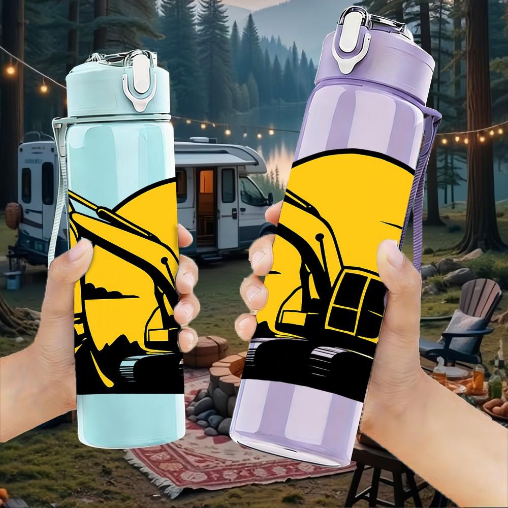 1PC Excavator Machine 750ml Color Plastic Sports Water Bottle Leakproof Flip Straw Lid Suitable for Sports Office Home Use