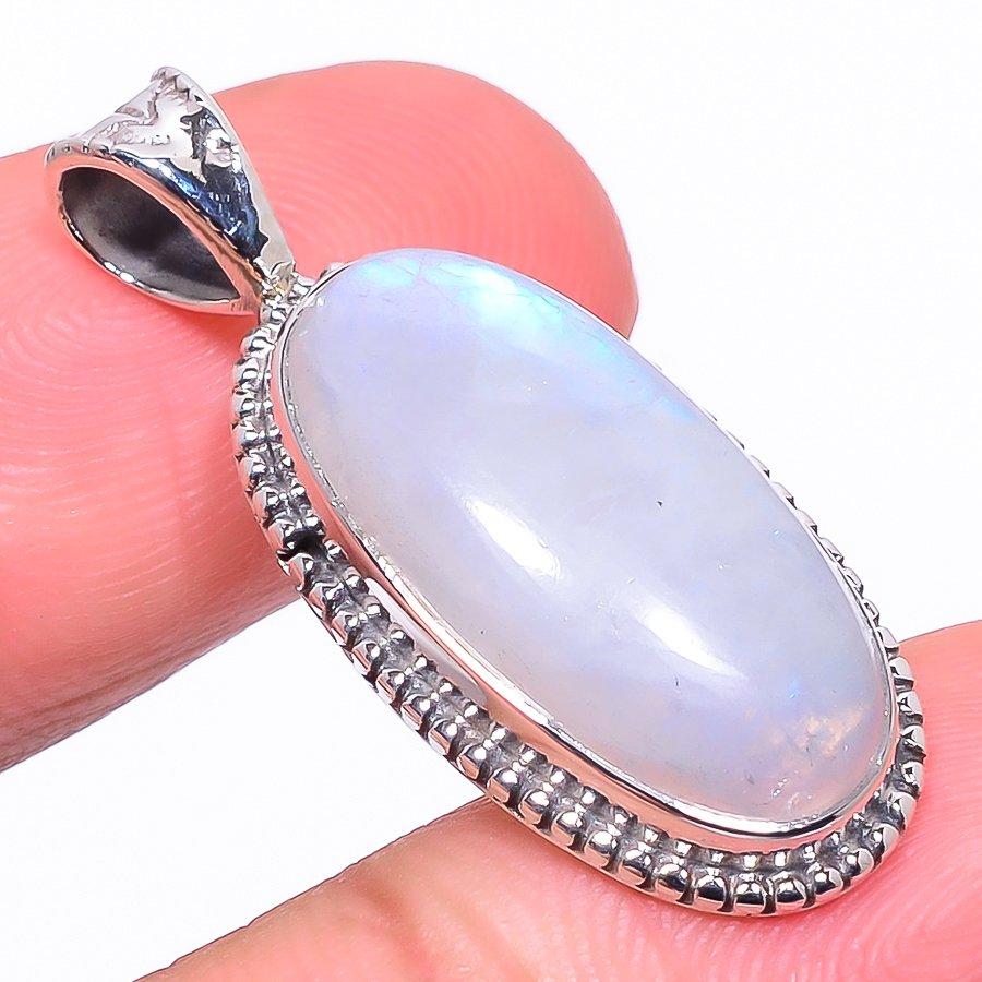 

Natural Rainbow Moonstone Gemstone 925 Solid Sterling Silver Pendant 1.38 z4C20