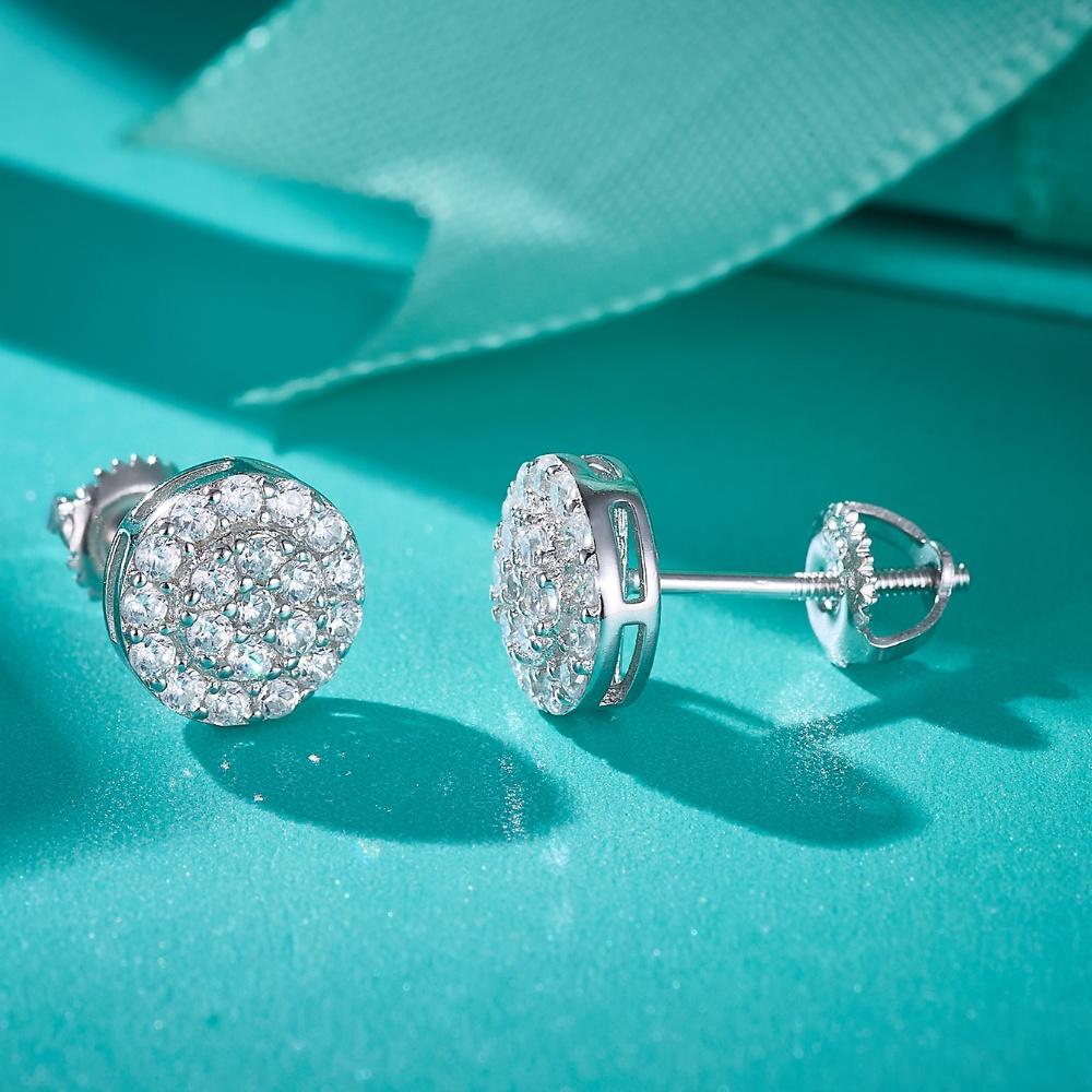 Moissanit Echter 925er Silber Iced Cluster Rund Hip Hop Out Big Herren Ohrstecker