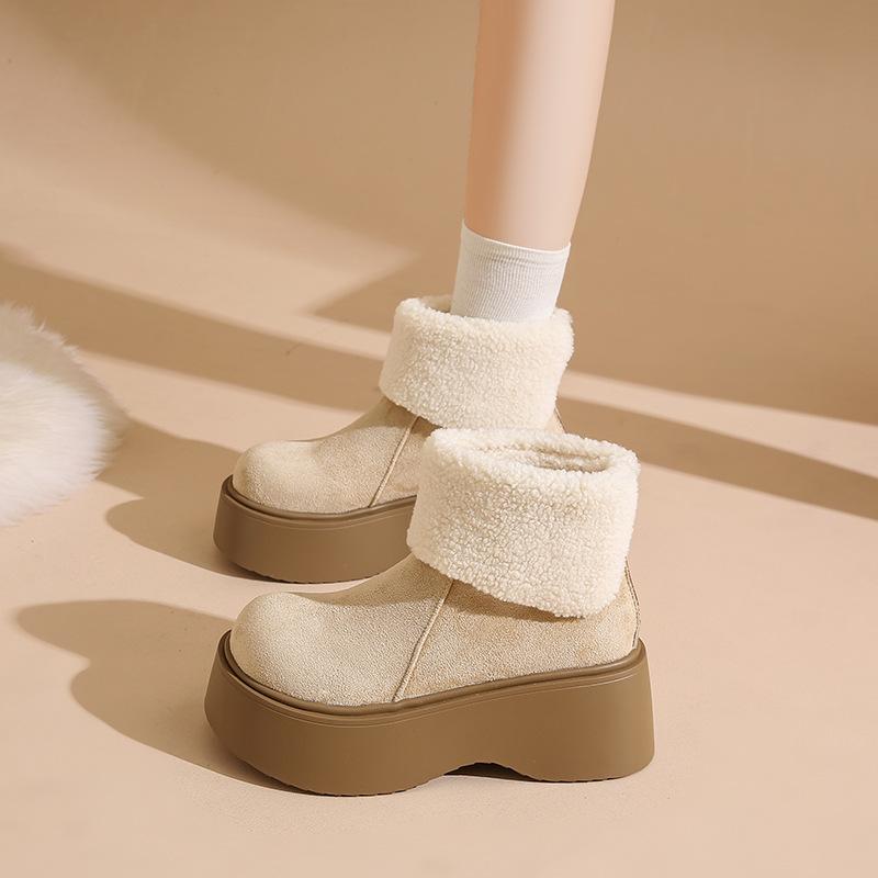 

Women s Large Size Furry Mouth Winter Warm Snow Boots Padded Lining Ankle Boots Fur Integration Non-slip Hiking Sports Cotton Boots 35