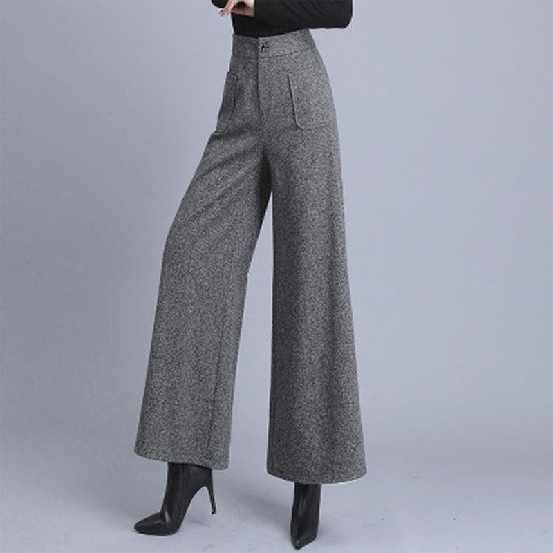 High Waist Wool Flared Wide-Leg Trousers for Autumn/Winter