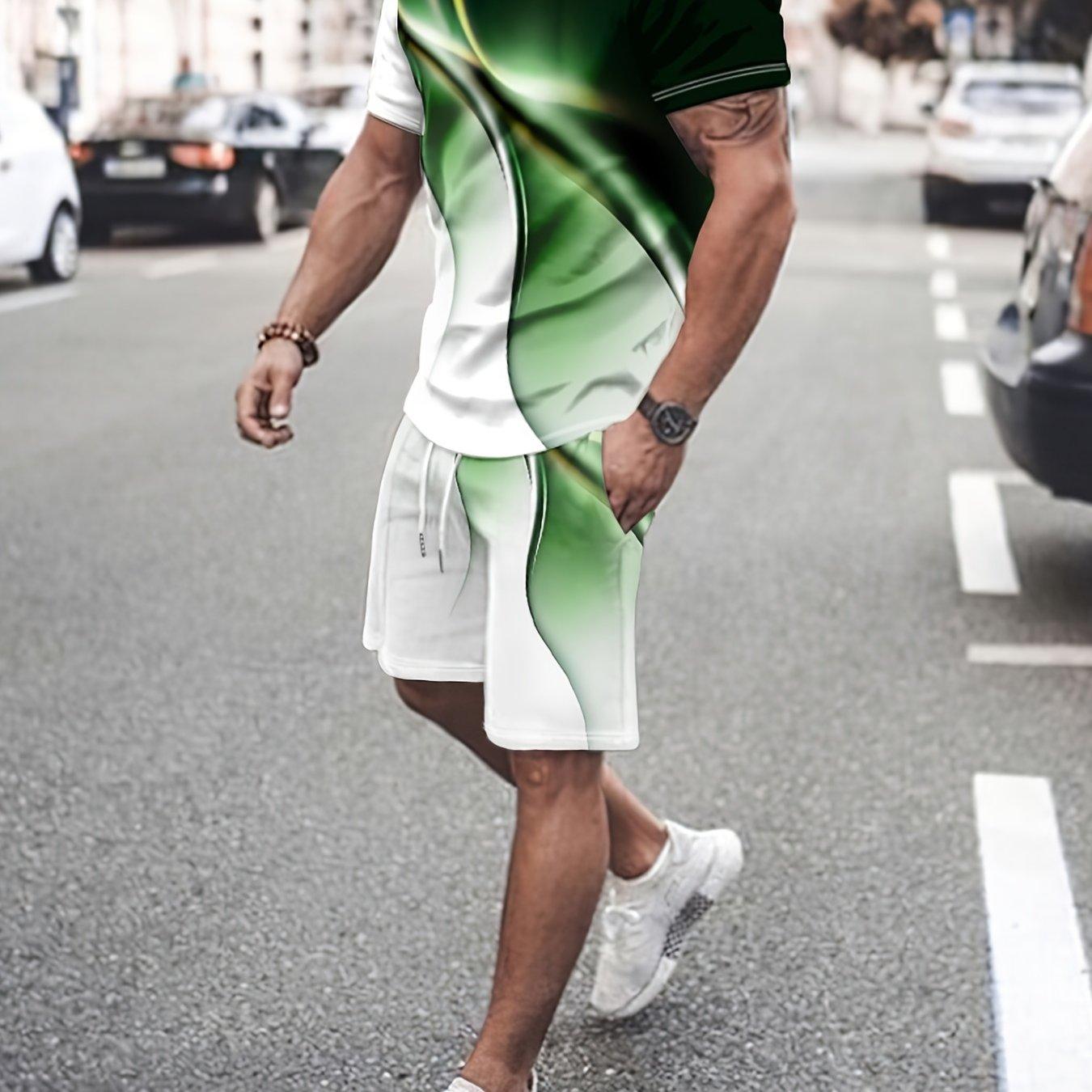 

Мужские костюмы из 2 предметов, повседневная футболка с короткими рукавами и спортивными шортами с узором Аврора, комплект для отдыха, отдыха, пляжного спортивного костюма XL