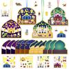 36Pcs Cartoon Islamic Sticker Craft DIY Scene Sticker with Ribbon Kits Muslim Party Home Decoration Hanging Ornament Craft