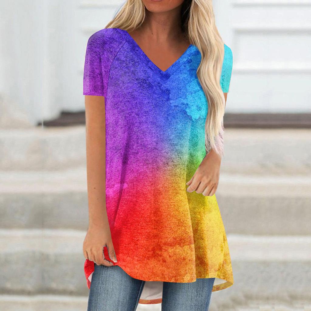 Ladies Short Sleeve Pleated Loose Tops Plus Size Casual Tops V Neck Short Sleeves Casual Summer T Shirts Ladies Tops T Shirts Shirts