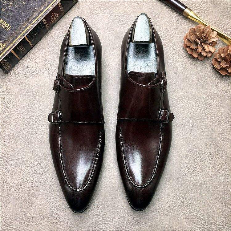 

Новые туфли-манки, гнездящиеся, повседневные деловые кожаные туфли мужские, остроносые, британские, на одной педали, модельные туфли, обувь для жениха, свадебная обувь 42