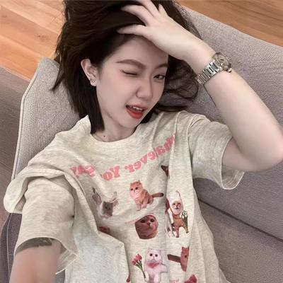 Plus Size Cotton Cartoon T-Shirt - Women's Trendy Short Sleeve Straight Shoulder Top