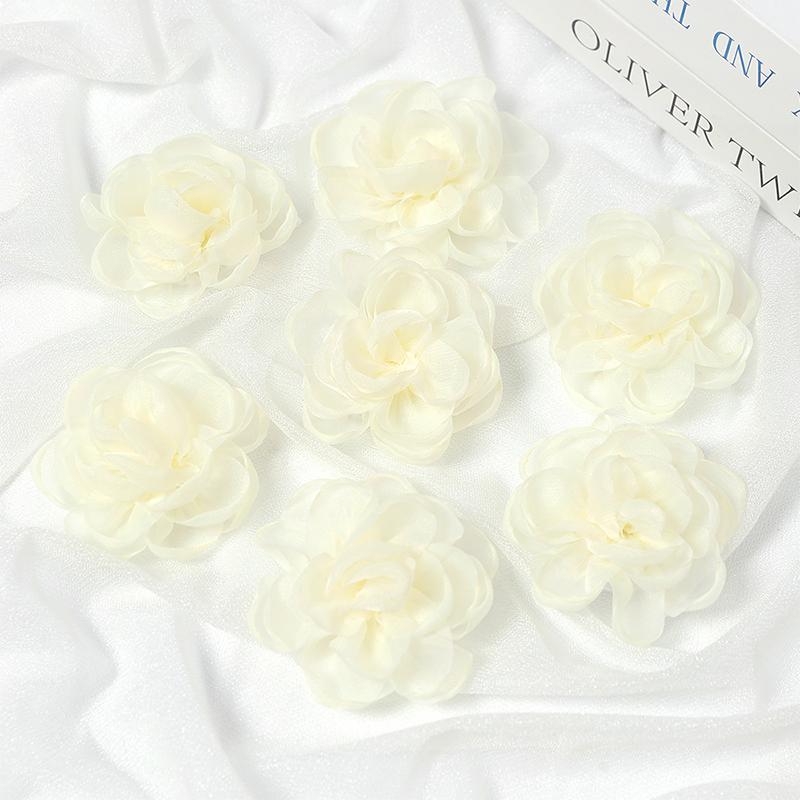 5/10Pcs 5.5cm Vintage Fabric Camellia Rose Chiffon Artificial Flowers for Women Wedding Party  Dress Decoration Craft Jewelry
