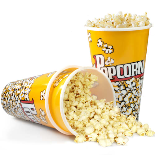 Novelty Place Retro-Style Plastic Popcorn Containers for Movie Night - 7" Tall X 4.5" Top Diameter (3 Pack)