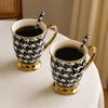 Porcelain Mugs with Spoons Set In a Gift Box Houndstooth Collection