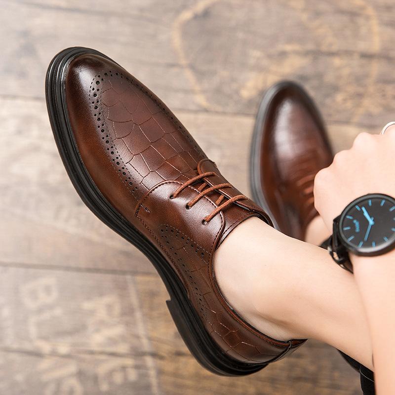 

2025 Brock engraved men s shoes retro British style leather shoes Korean version business dress casual platform shoes tide 44 коричневий