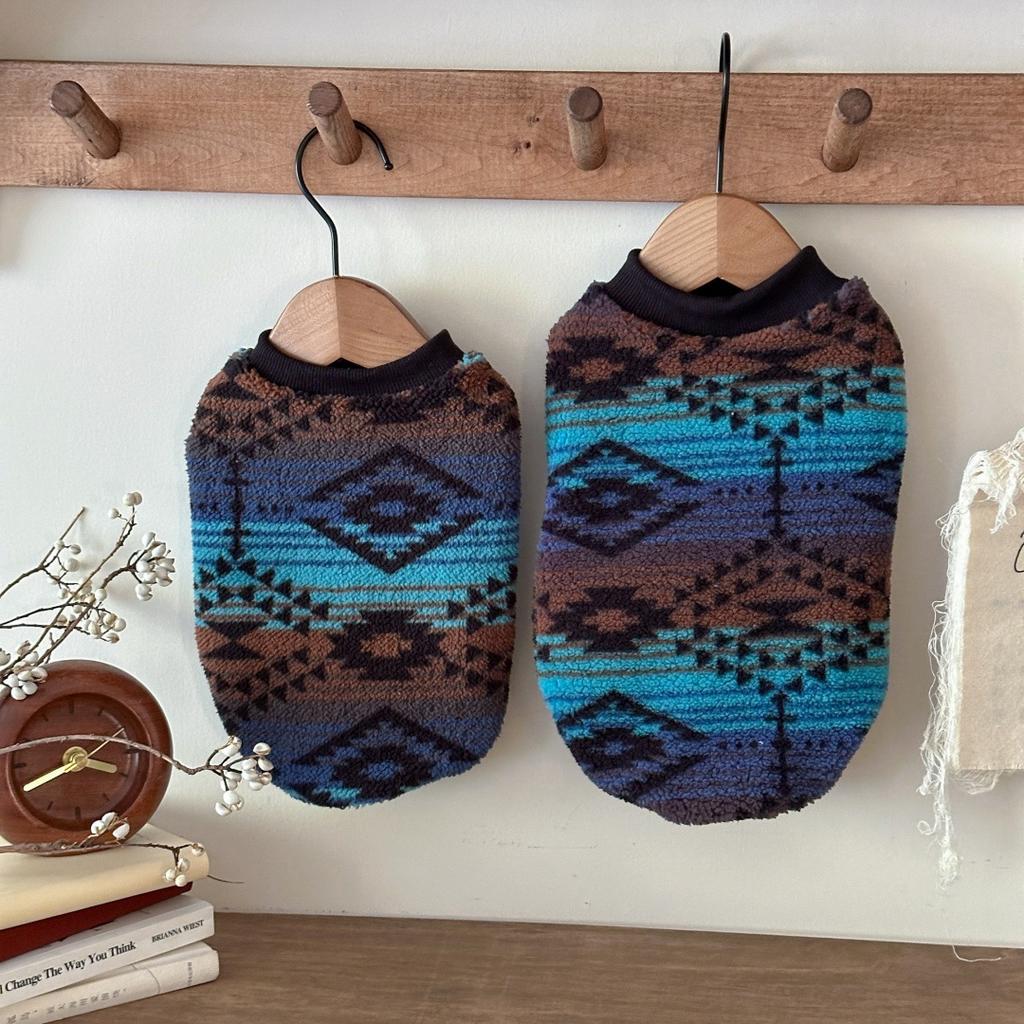 Ethnic Style Printed Fleece Pet Clothes Small Dog and Cat Hoodies Soft and Warm Clothing Pet Supplies Daily Dressing
