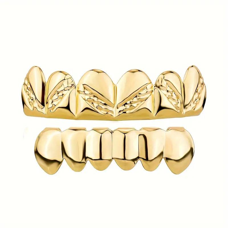 18K Gold Plated Kupfer Hip Hop Grillz mit Köperbindung - Oberes und Unteres Set, Europäischer Bestseller